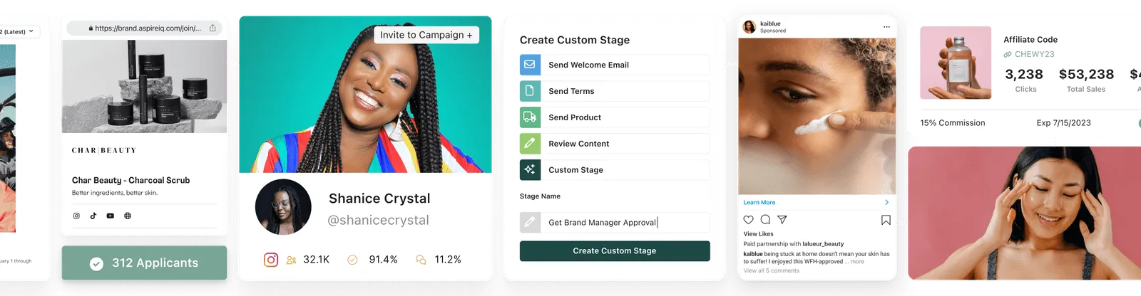 Overview of Аspіrе platform, showcasing different views of the word-of-mouth commerce features